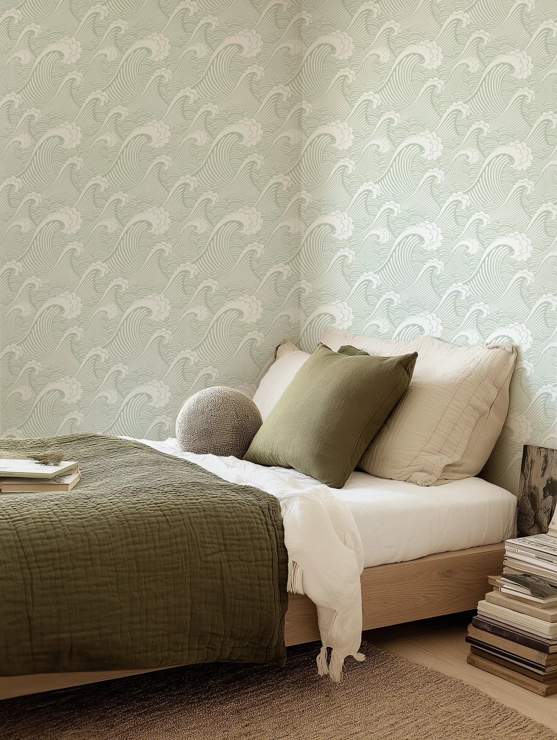 Classic Waves in Seafoam Wallpaper from Olive et Oriel where you can shop wallpaper and artworks online