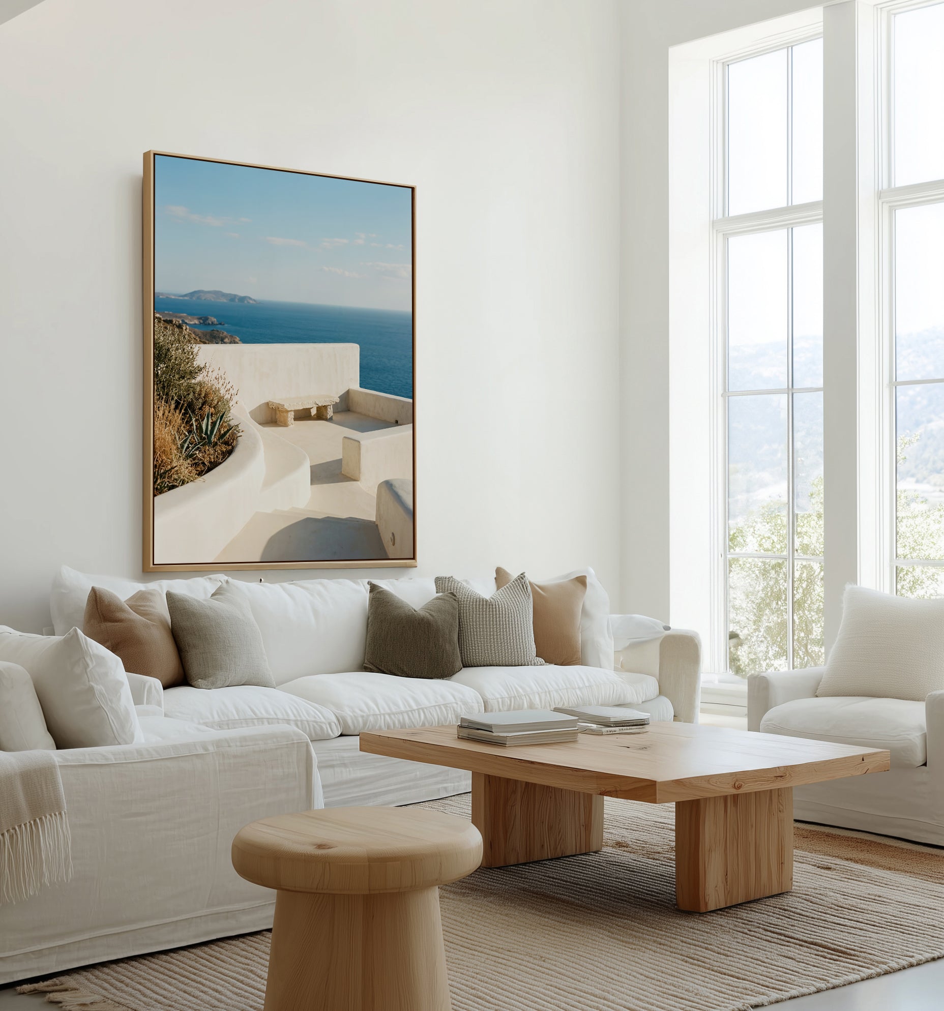 Clifftop Terrace View | Framed Canvas Art Print