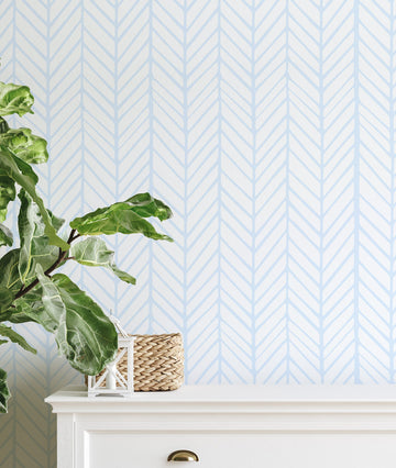 Chevron in Light Blue Wallpaper from Olive et Oriel where you can shop wallpaper and artworks online