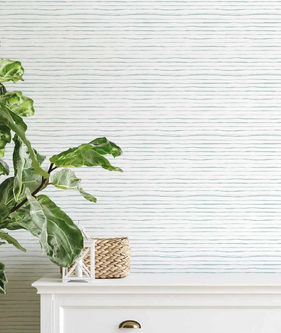 Thin Stripe Wallpaper in Blue from Olive et Oriel where you can shop wallpaper and artworks online