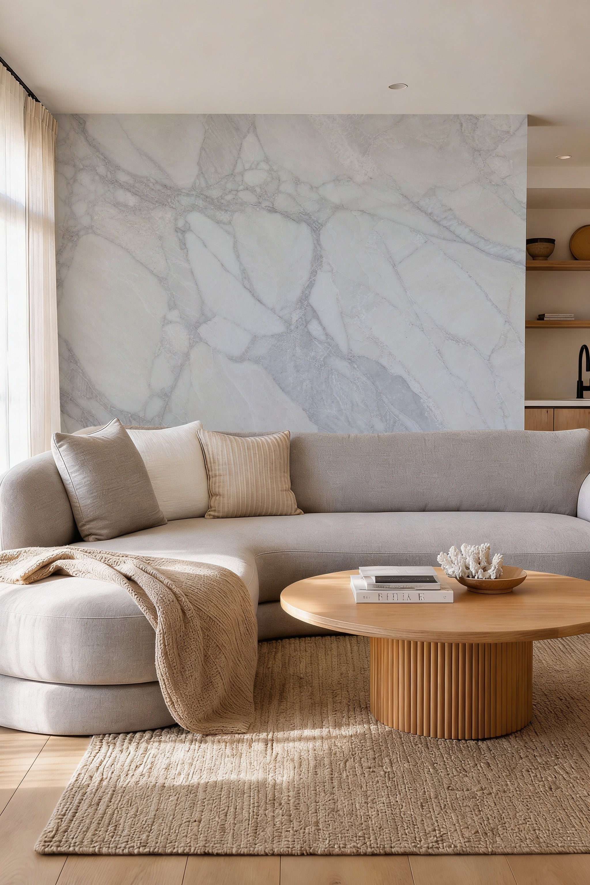 Cloud Vein Grey Marble Mural Wallpaper