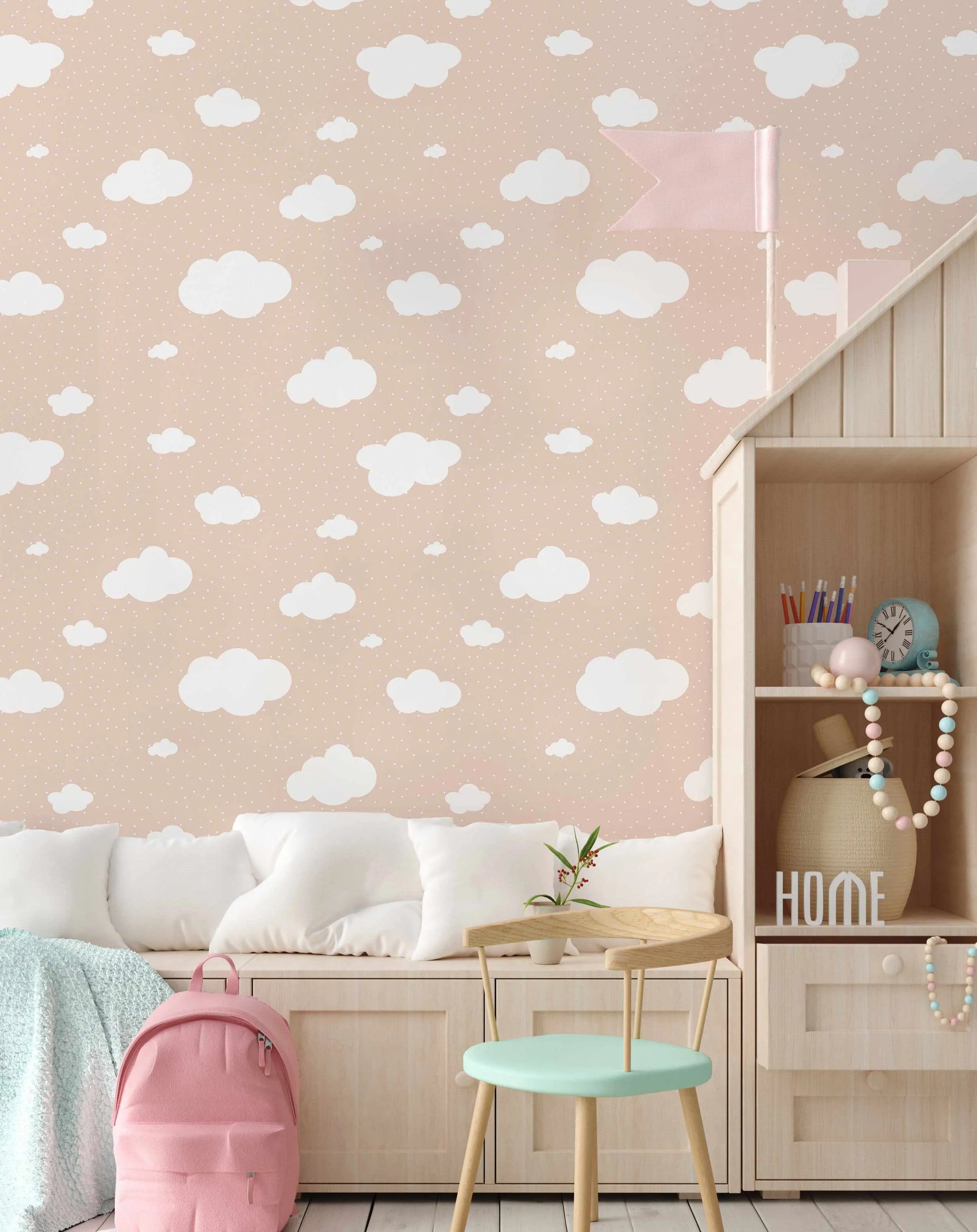 Clouds Wallpaper in Soft Terracotta-Wallpaper-Buy Kids Removable Wallpaper Online Our Custom Made Children√¢‚Ç¨‚Ñ¢s Wallpapers Are A Fun Way To Decorate And Enhance Boys Bedroom Decor And Girls Bedrooms They Are An Amazing Addition To Your Kids Bedroom Walls Our Collection of Kids Wallpaper Is Sure To Transform Your Kids Rooms Interior Style From Pink Wallpaper To Dinosaur Wallpaper Even Marble Wallpapers For Teen Boys Shop Peel And Stick Wallpaper Online Today With Olive et Oriel