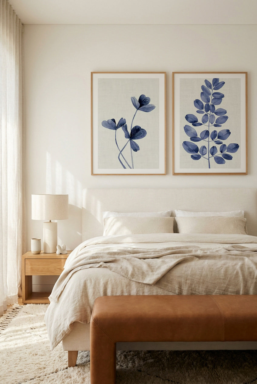 Clover Navy & Simple Leaf Art Print Set of 2 | Matching Wall Art
