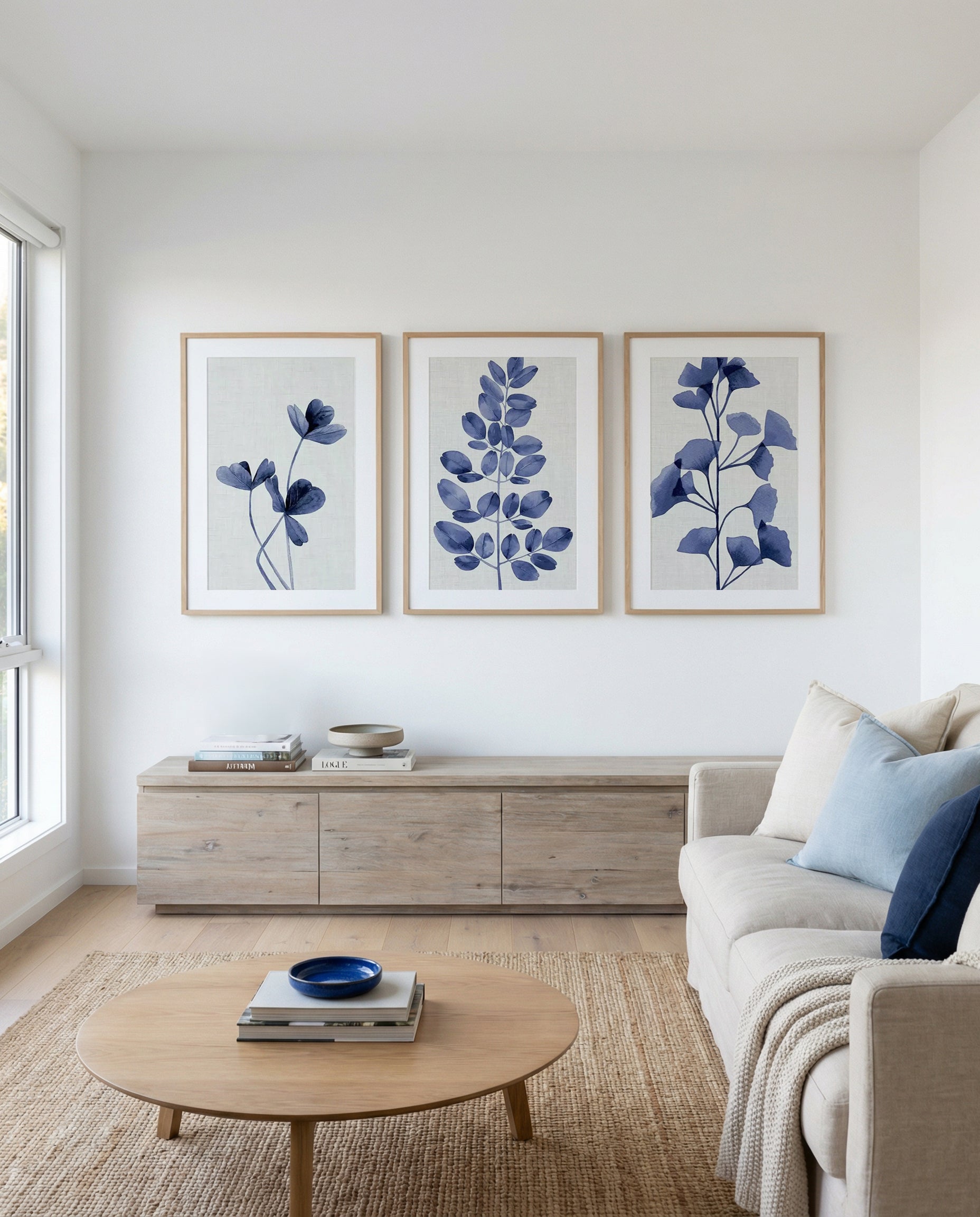 Clover Navy, Simple Leaf & Gingko Navy | 3 Piece Wall Art Set