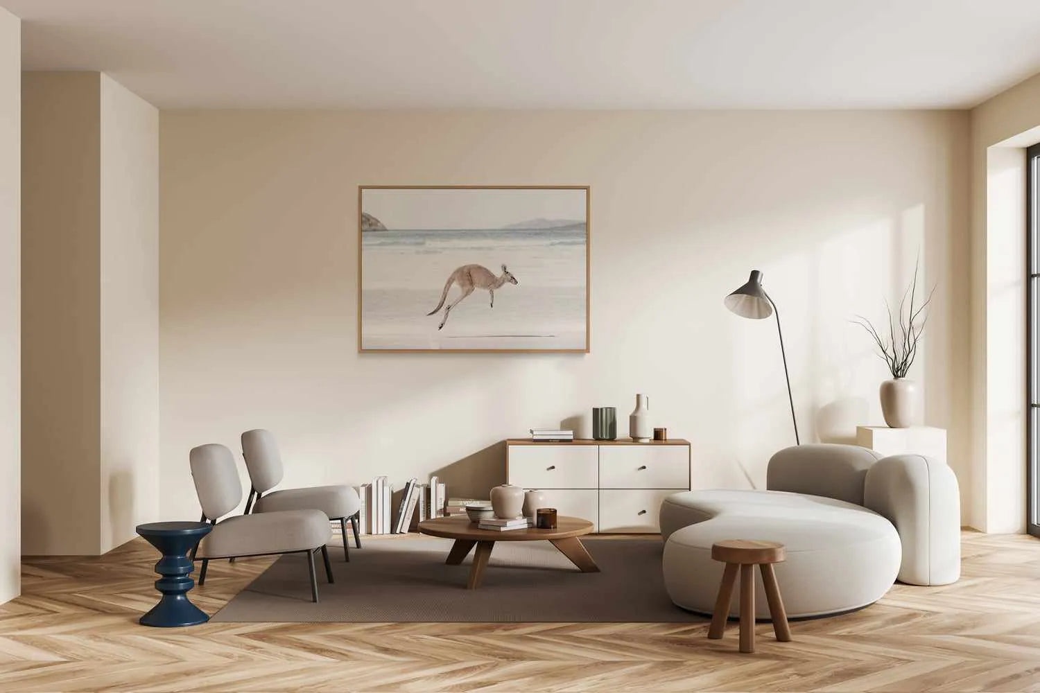 Coastal Beach Kangaroo I | Framed Canvas Art Print from Olive et Oriel where you can shop wallpaper and artworks online