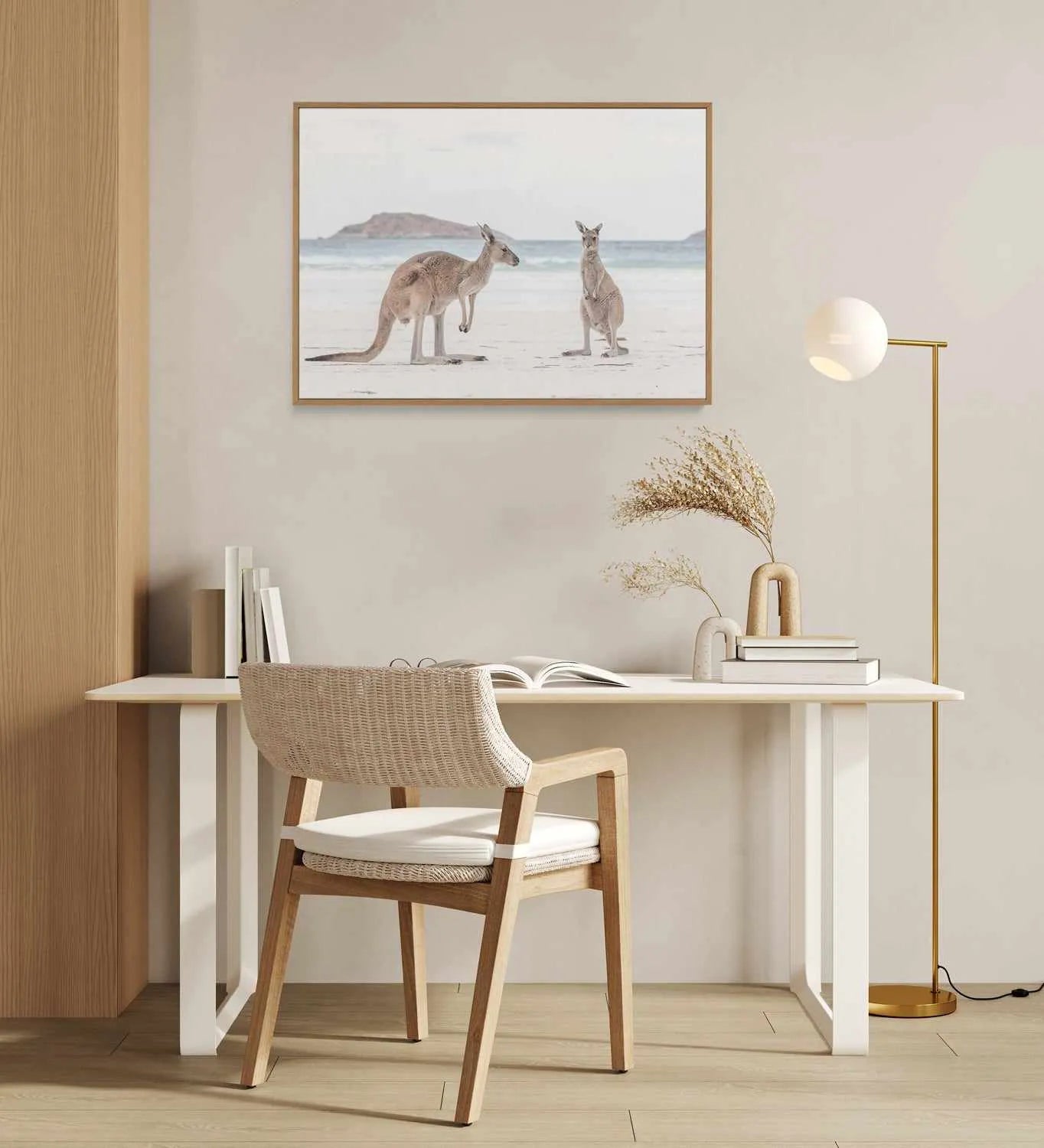 Coastal Beach Kangaroo III | Framed Canvas Art Print from Olive et Oriel where you can shop wallpaper and artworks online