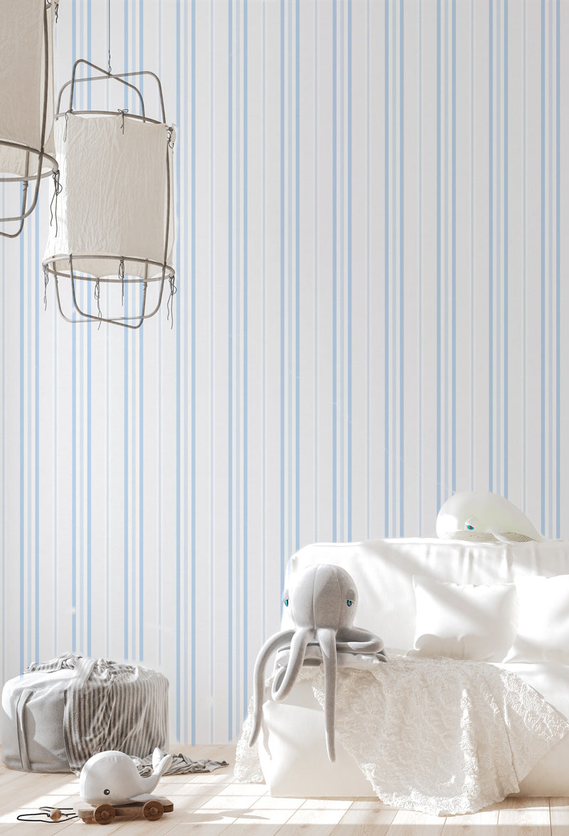 Coastal Stripes in Light Blue Wallpaper