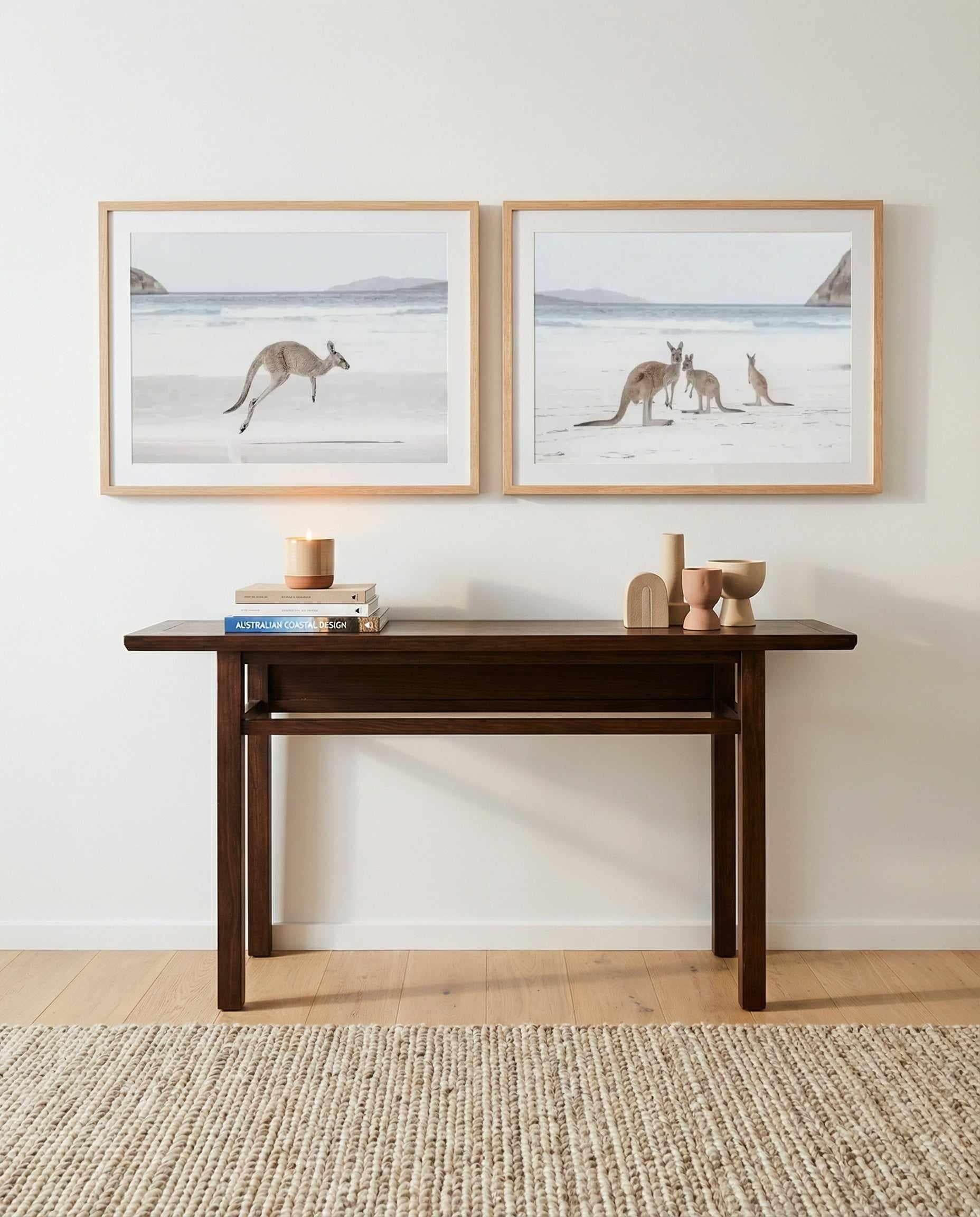 Coastal Beach Kangaroo I & II Art Print Set of 2 | Matching Wall Art