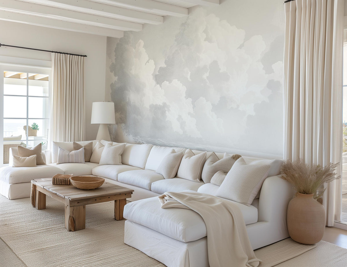 Coastal Clouds Wallpaper Mural from Olive et Oriel where you can shop wallpaper and artworks online