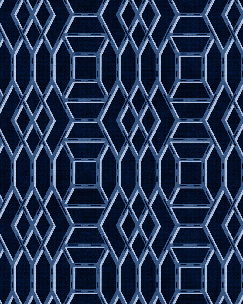 Coastal Lattice in Navy Blue Wallpaper from Olive et Oriel where you can shop wallpaper and artworks online