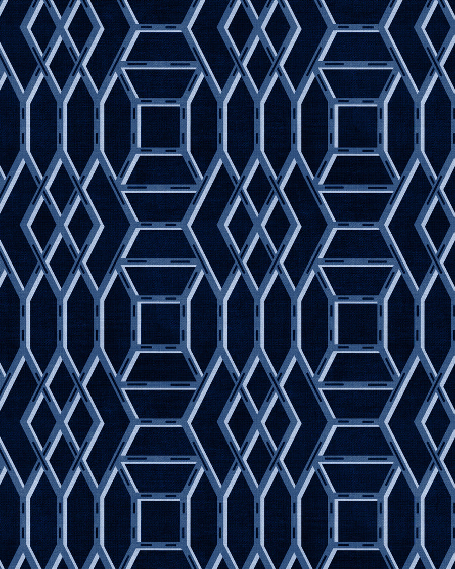 Coastal Lattice in Navy Blue Wallpaper from Olive et Oriel where you can shop wallpaper and artworks online