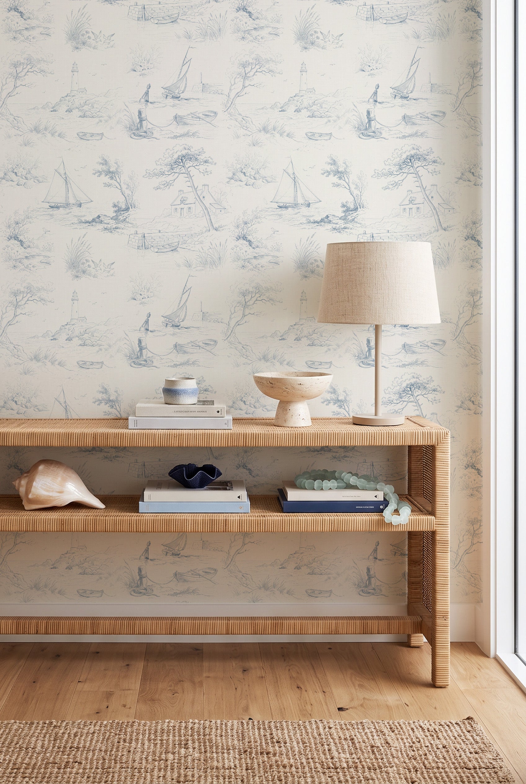 Coastal Light House Toile de Jouy Wallpaper