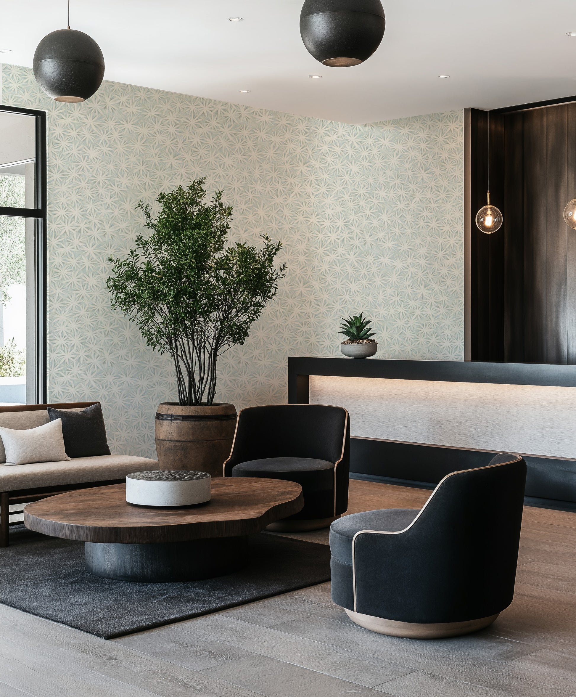 Coastal Rosette Commercial Vinyl Wallpaper from Olive et Oriel where you can shop wallpaper and artworks online