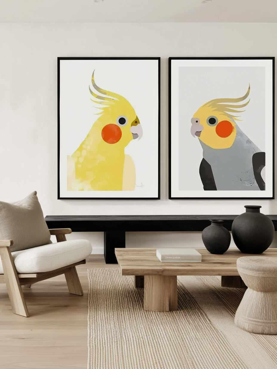 Cockatiel I & II Art Print Set of 2 | Matching Wall Art from Olive et Oriel where you can shop wallpaper and artworks online