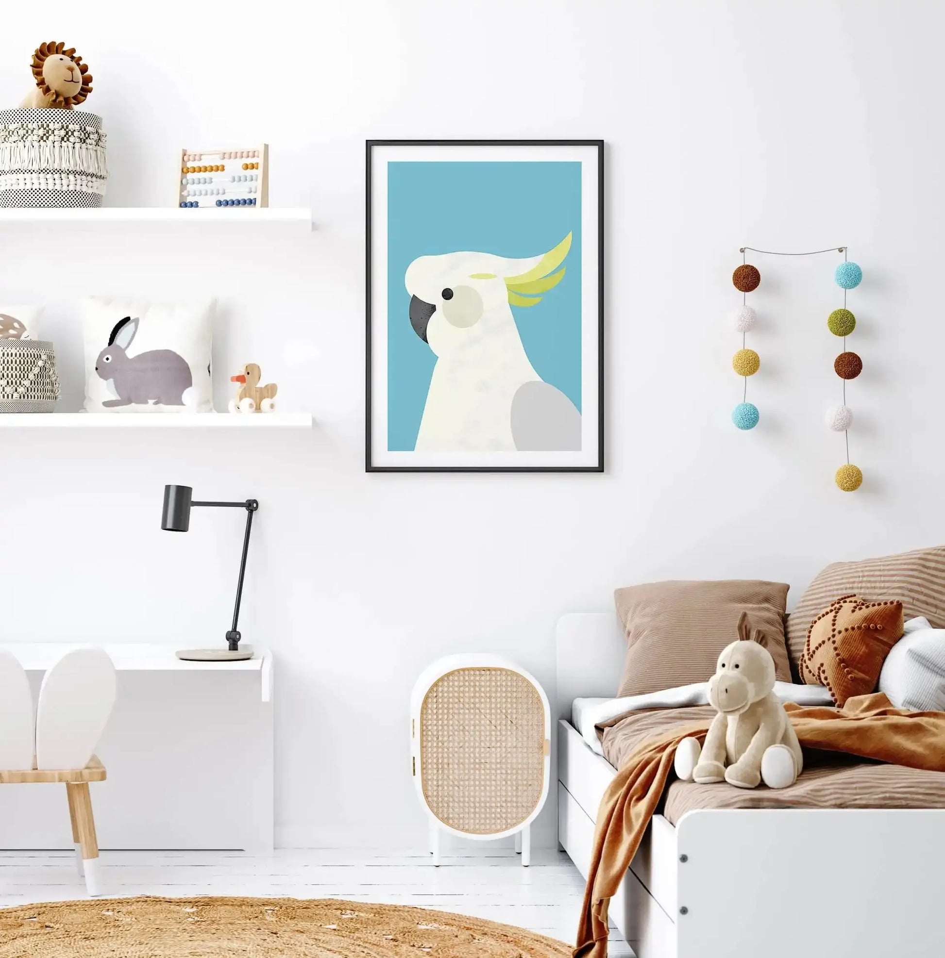 Cockatoo on Blue by Dan Hobday Art Print-PRINT-Olive et Oriel-Dan Hobday-Buy-Australian-Art-Prints-Online-with-Olive-et-Oriel-Your-Artwork-Specialists-Austrailia-Decorate-With-Coastal-Photo-Wall-Art-Prints-From-Our-Beach-House-Artwork-Collection-Fine-Poster-and-Framed-Artwork