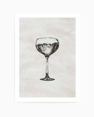 Cocktail Glass Art Print black black & white vintage art print