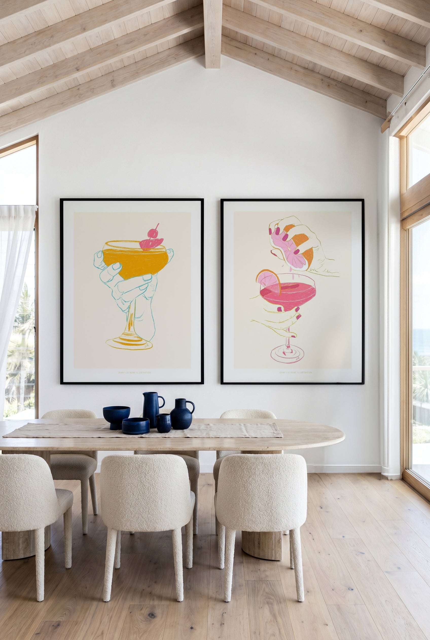 Cocktail I & Pink Cocktail by Jenny Liz Rome Art Print Set of 2 | Matching Wall Art