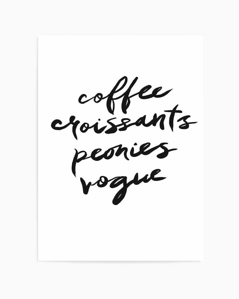 Coffee Croissants Peonies Vogue Art Print