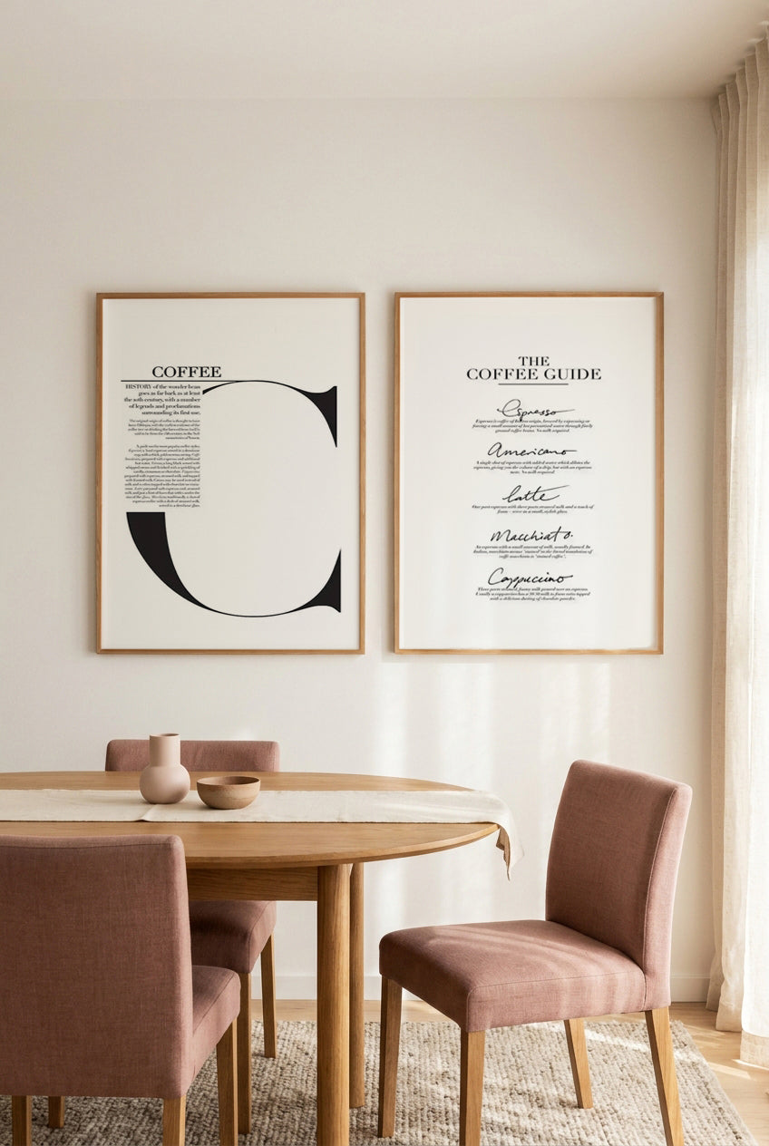 Coffee & The Coffee Guide Art Print Set of 2 | Matching Wall Art