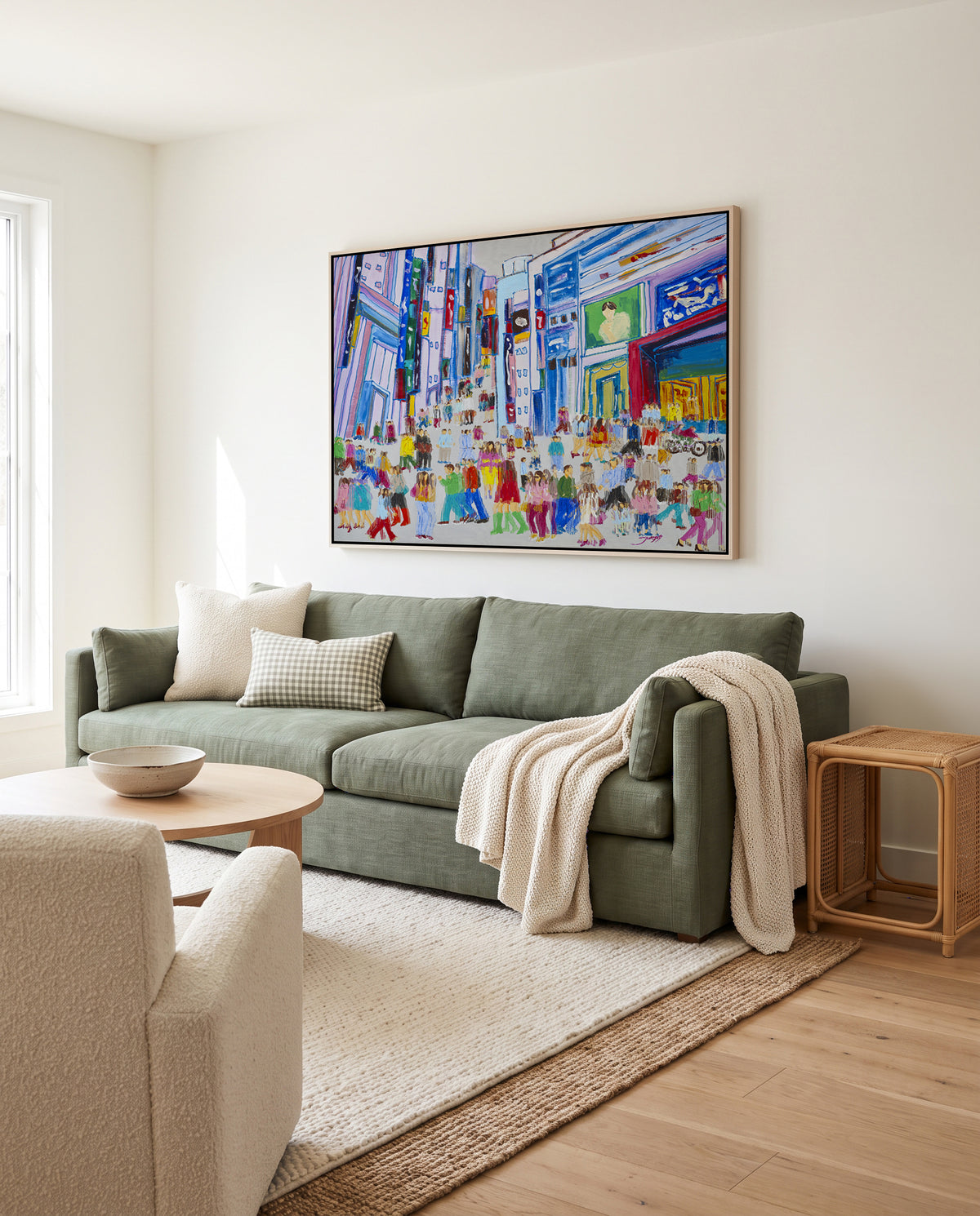 Colorful City Crowd by Jukyong Park | Framed Canvas Art Print