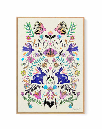 Colorful Folk Art Illustration by Baroo Bloom | Framed Canvas Art Print from Olive et Oriel where you can shop wallpaper and artworks online