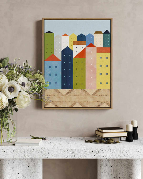 Colourful City by Henry Rivers | Framed Canvas Art Print