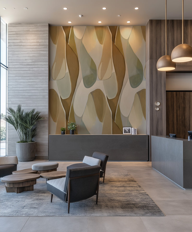 Comporta Abstract in Beige & Brown Commercial Vinyl Wallpaper from Olive et Oriel where you can shop wallpaper and artworks online