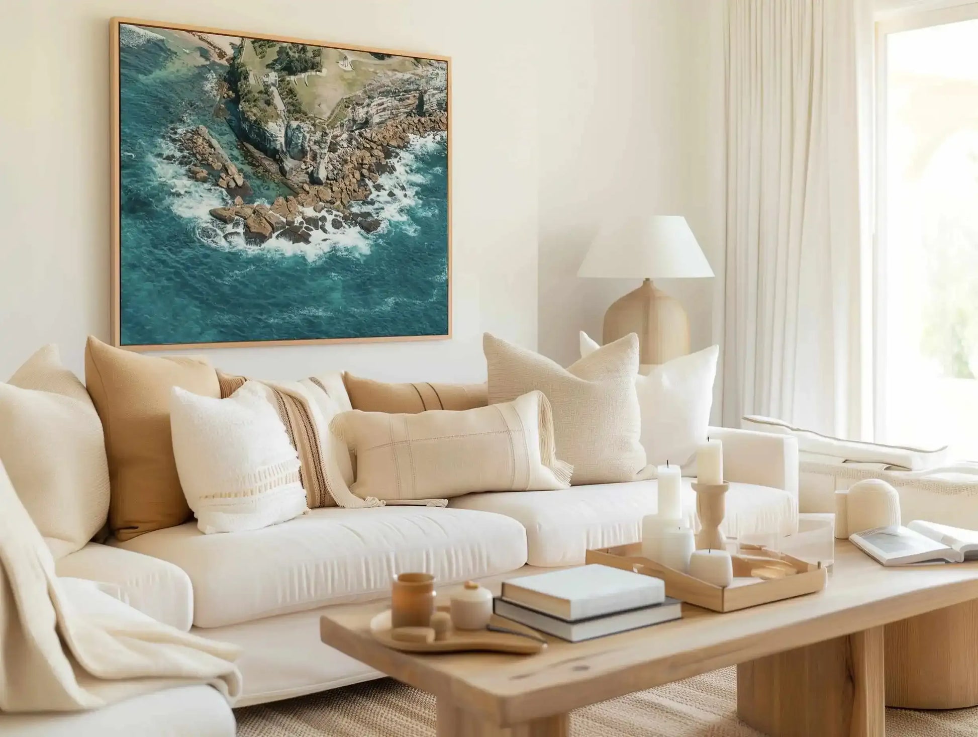 Coogee Ocean Pool Giles Baths | Aerial Photo Wall Framed Canvas Art Print from Olive et Oriel where you can shop wallpaper and artworks online