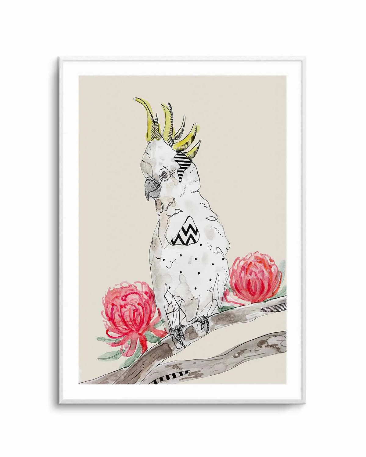 Cool Cockatoo Beige by Maku Fenaroli | Art Print from Olive et Oriel where you can shop wallpaper and artworks online