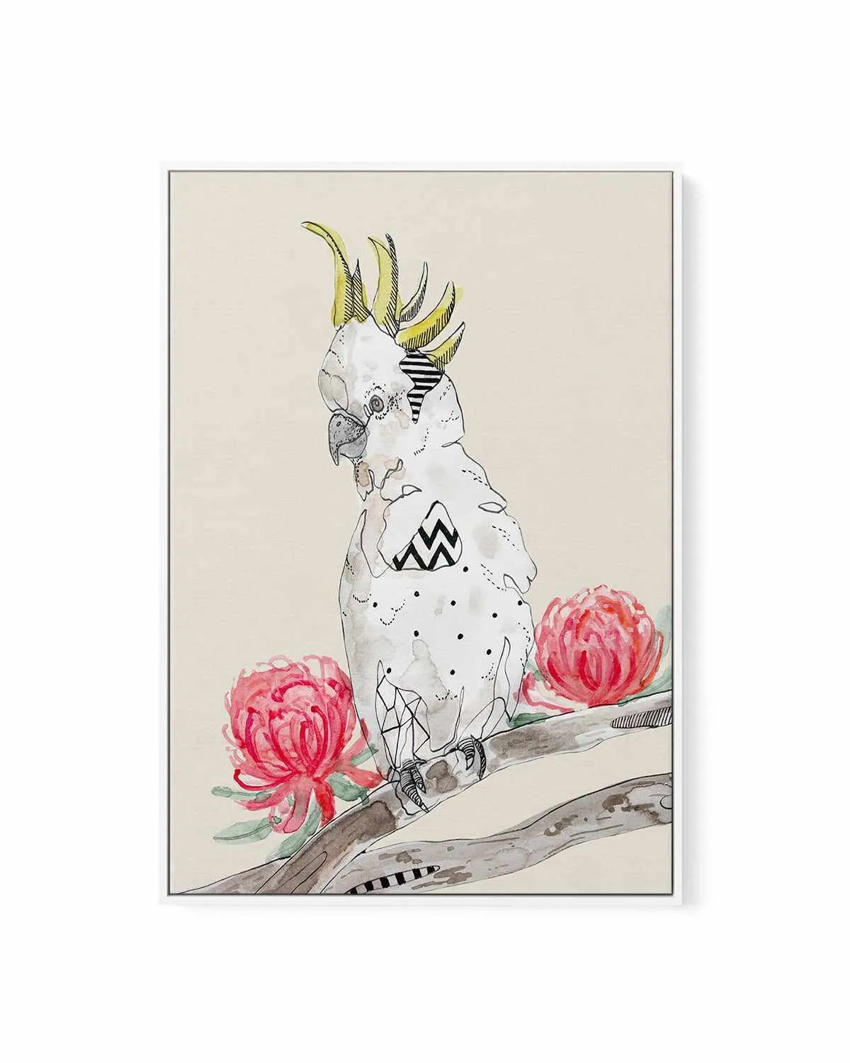 Cool Cockatoo Beige by Maku Fenaroli | Framed Canvas Art Print from Olive et Oriel where you can shop wallpaper and artworks online