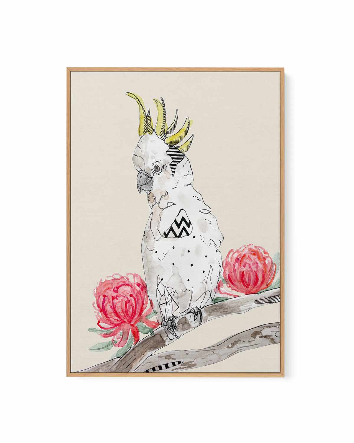 Cool Cockatoo Beige by Maku Fenaroli | Framed Canvas Art Print