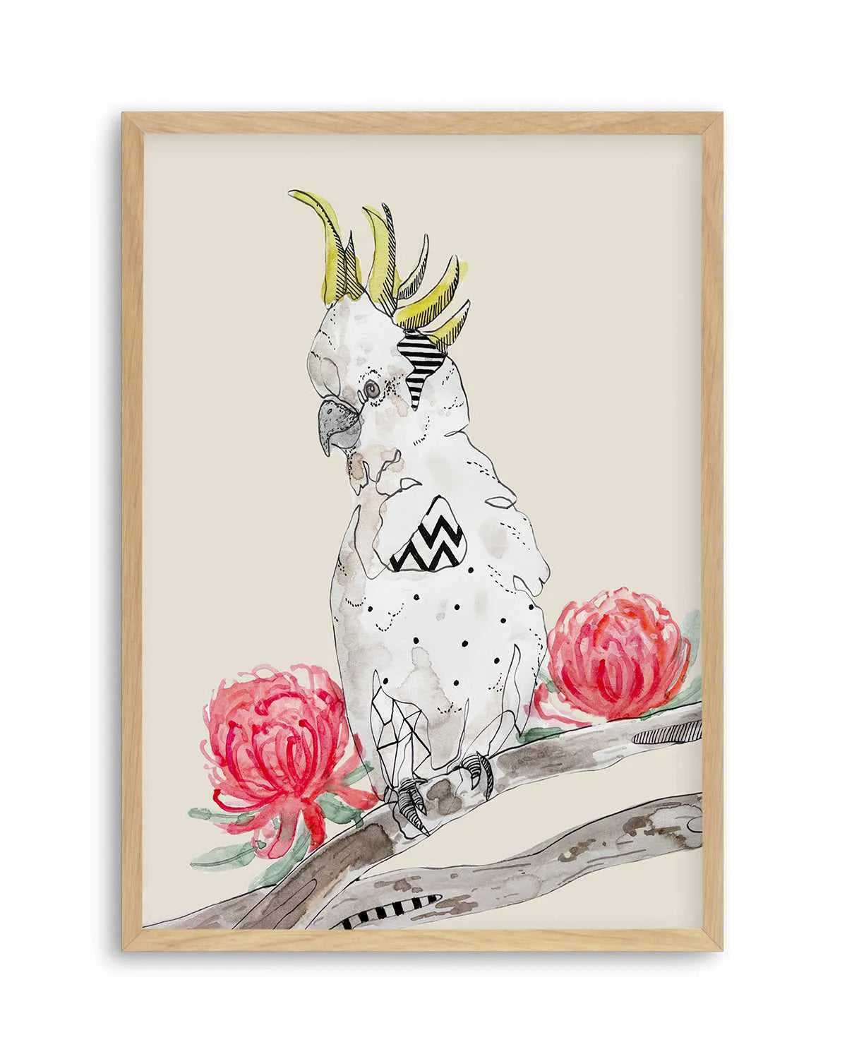Cool Cockatoo Beige by Maku Fenaroli | Art Print from Olive et Oriel where you can shop wallpaper and artworks online