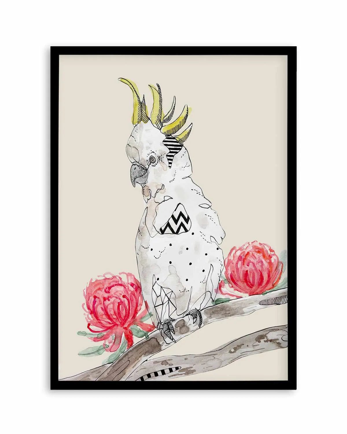 Cool Cockatoo Beige by Maku Fenaroli | Art Print from Olive et Oriel where you can shop wallpaper and artworks online