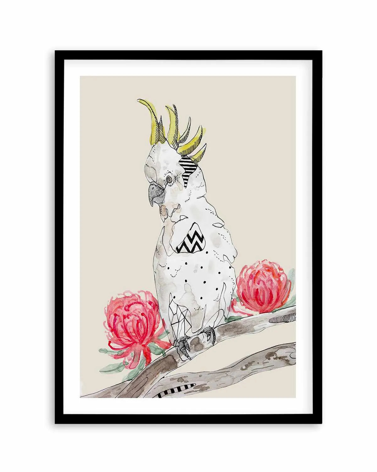 Cool Cockatoo Beige by Maku Fenaroli | Art Print from Olive et Oriel where you can shop wallpaper and artworks online