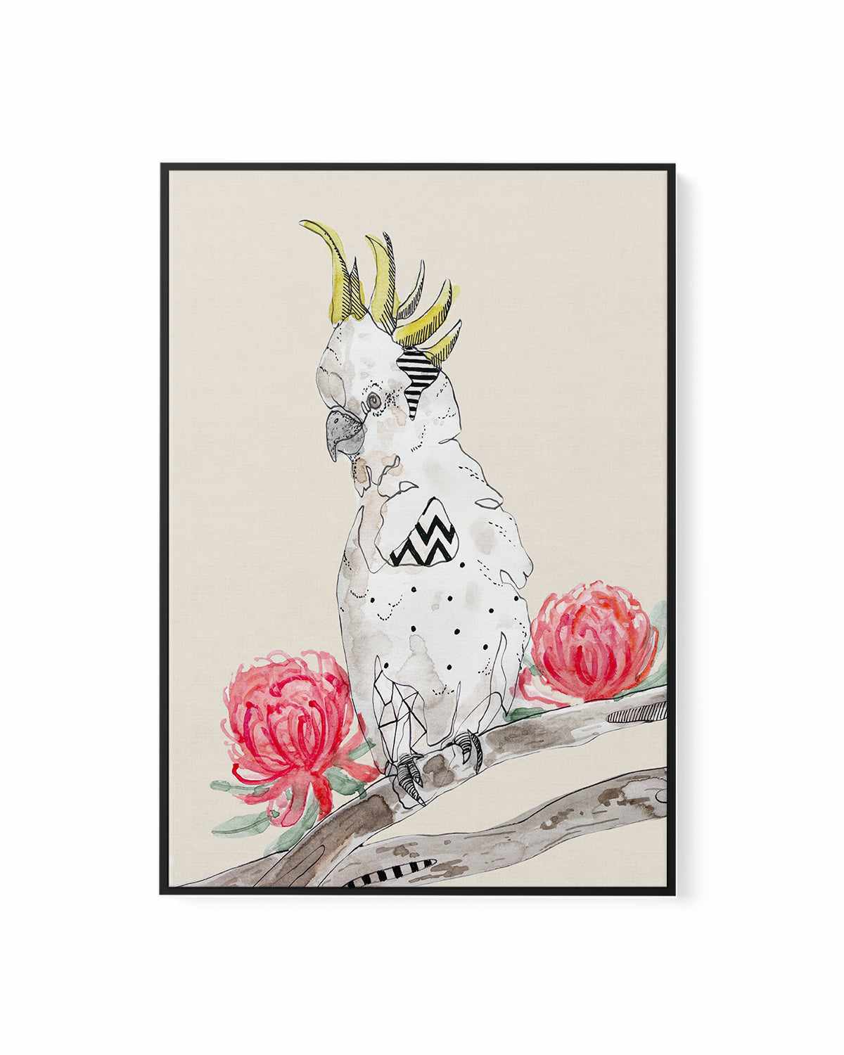 Cool Cockatoo Beige by Maku Fenaroli | Framed Canvas Art Print