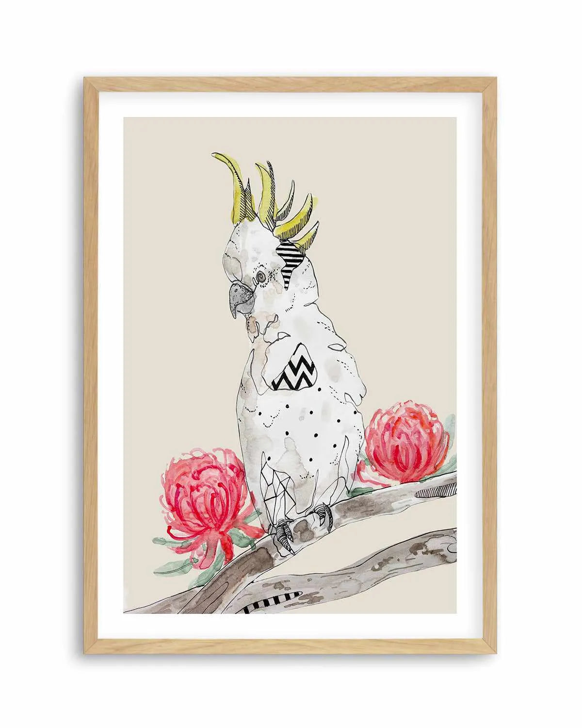 Cool Cockatoo Beige by Maku Fenaroli | Art Print from Olive et Oriel where you can shop wallpaper and artworks online