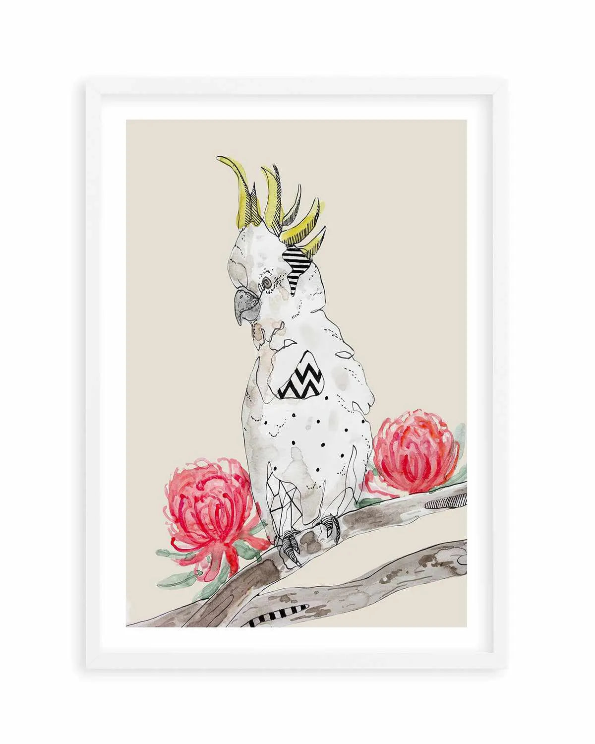 Cool Cockatoo Beige by Maku Fenaroli | Art Print from Olive et Oriel where you can shop wallpaper and artworks online