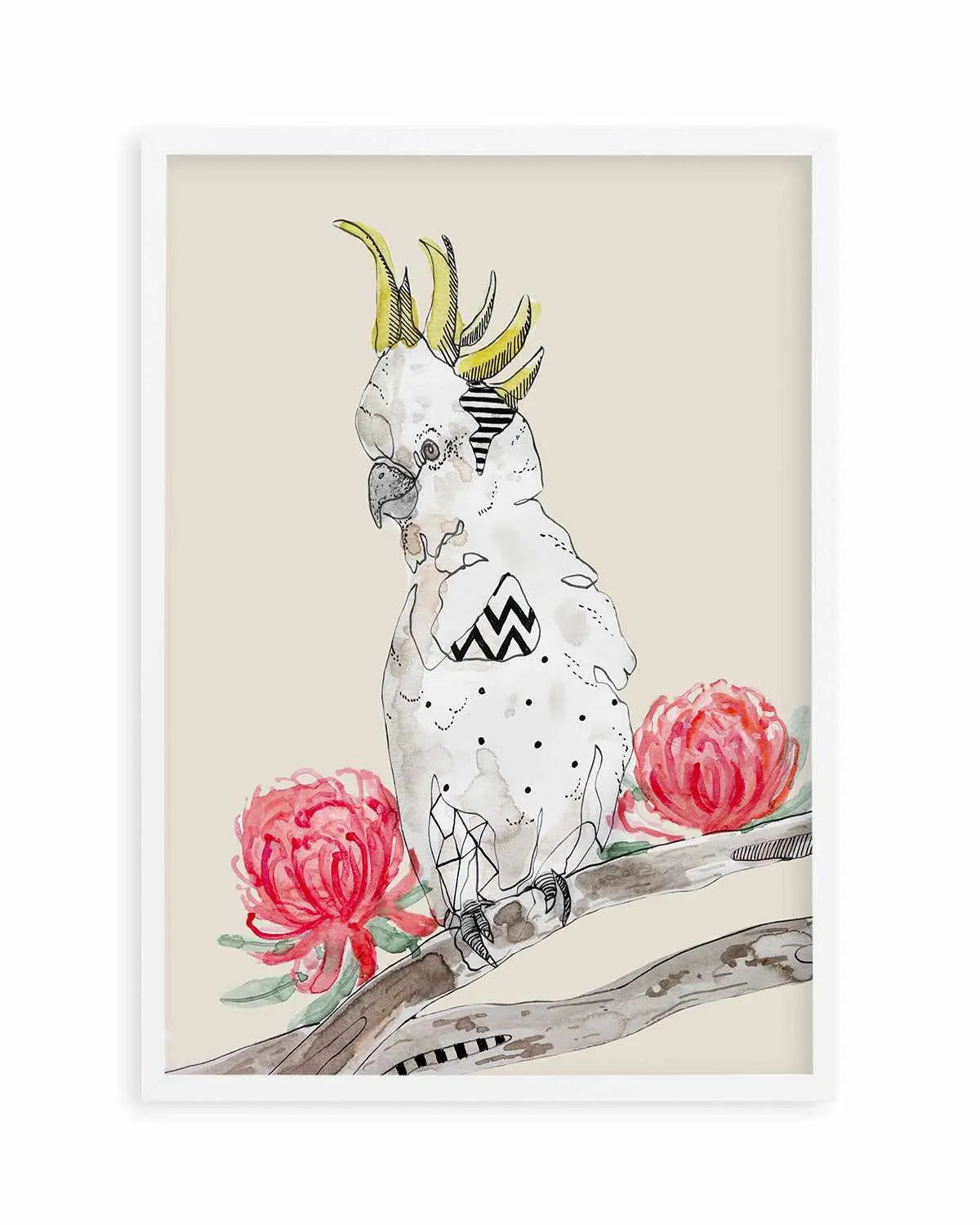 Cool Cockatoo Beige by Maku Fenaroli | Art Print from Olive et Oriel where you can shop wallpaper and artworks online