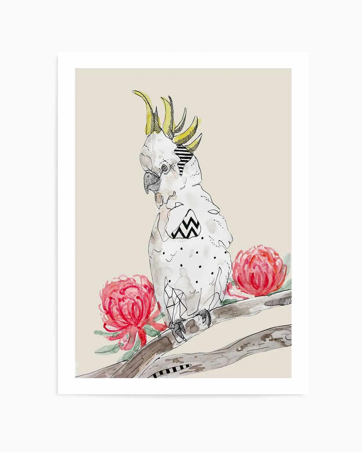 Cool Cockatoo Beige by Maku Fenaroli | Art Print from Olive et Oriel where you can shop wallpaper and artworks online