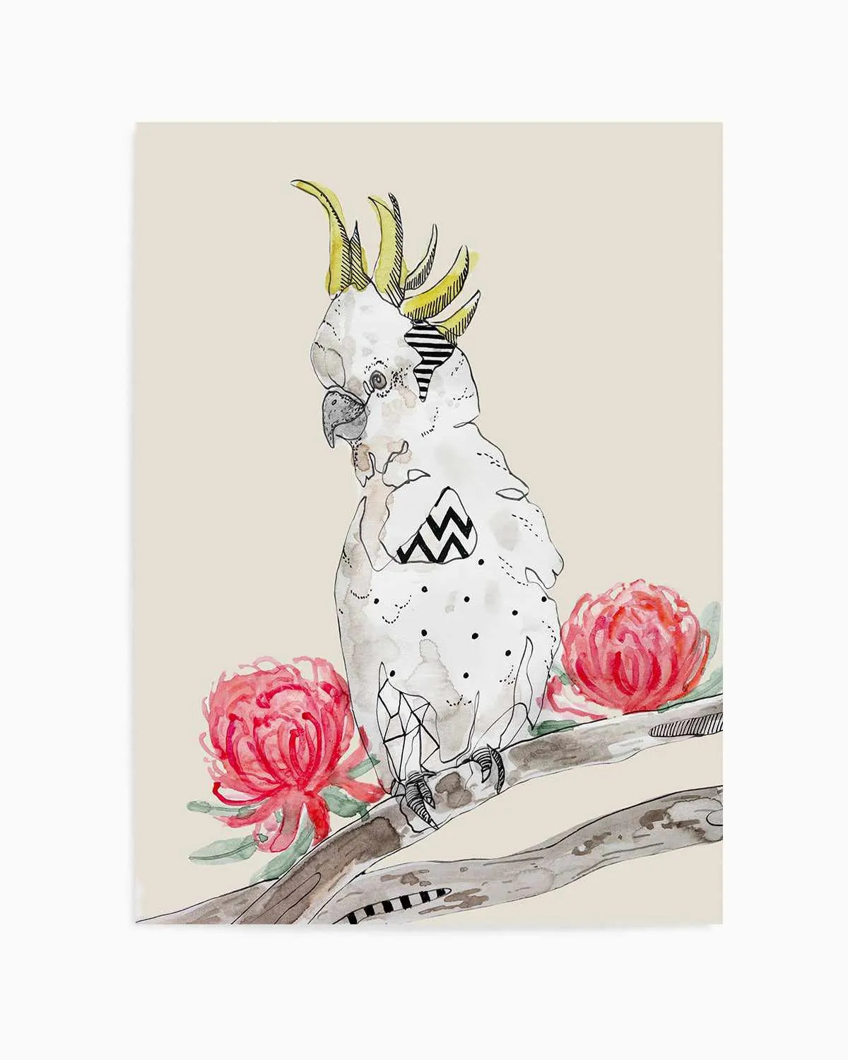 Cool Cockatoo Beige by Maku Fenaroli | Art Print from Olive et Oriel where you can shop wallpaper and artworks online