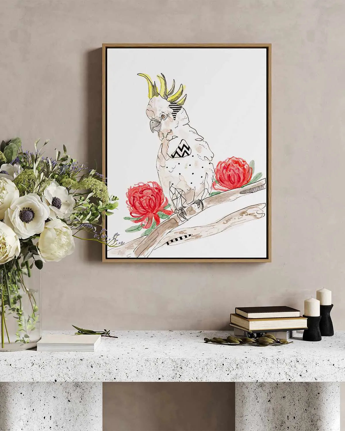 Cool Cockatoo by Maku Fenaroli | Framed Canvas Art Print from Olive et Oriel where you can shop wallpaper and artworks online