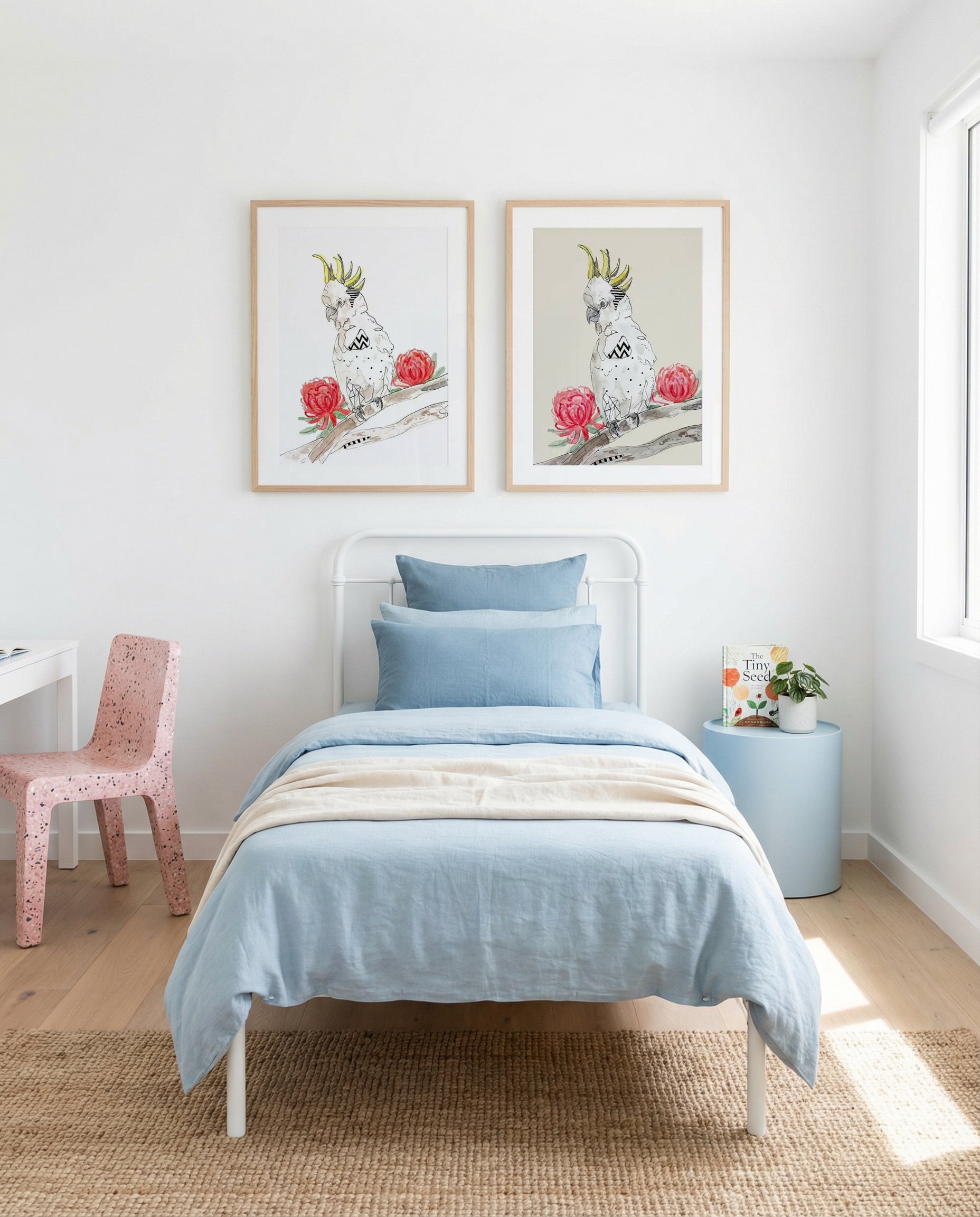 Cool Cockatoo & Cool Cockatoo Beige by Maku Fenaroli Art Print Set of 2 | Matching Wall Art