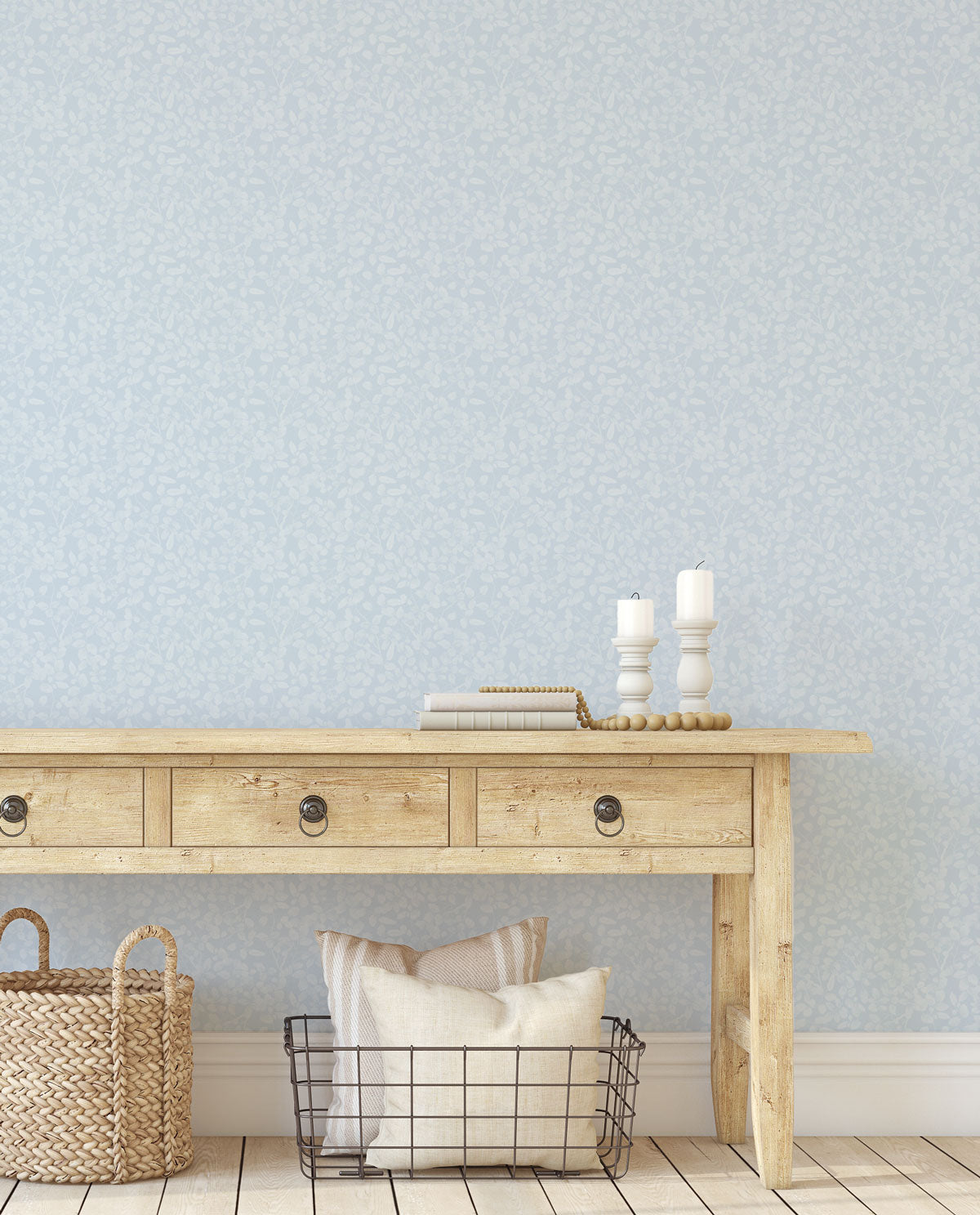 Cottage Garden in Light Blue Wallpaper