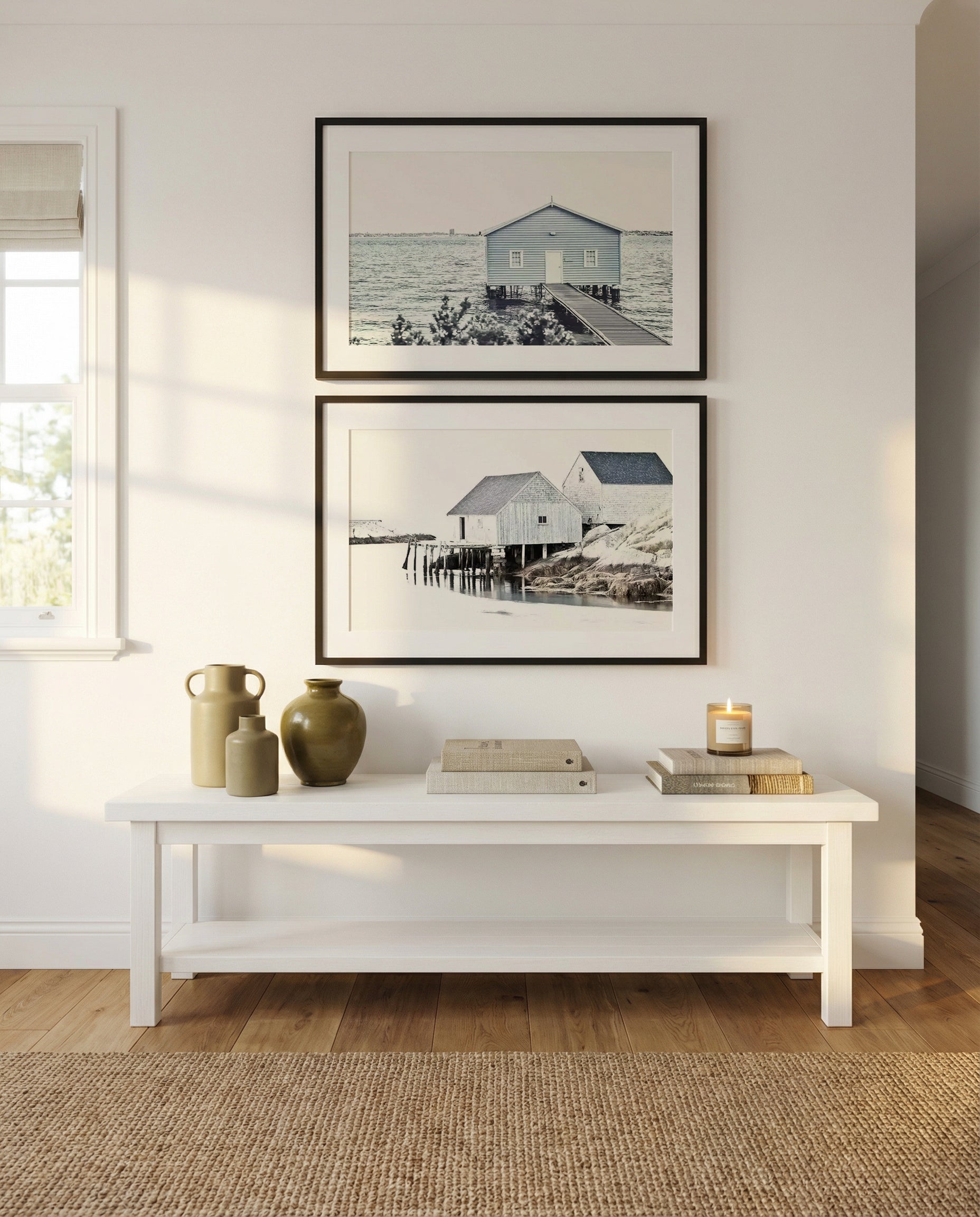 Cottages By The Sea & The Boathouse WA Art Print Set of 2 | Matching Wall Art