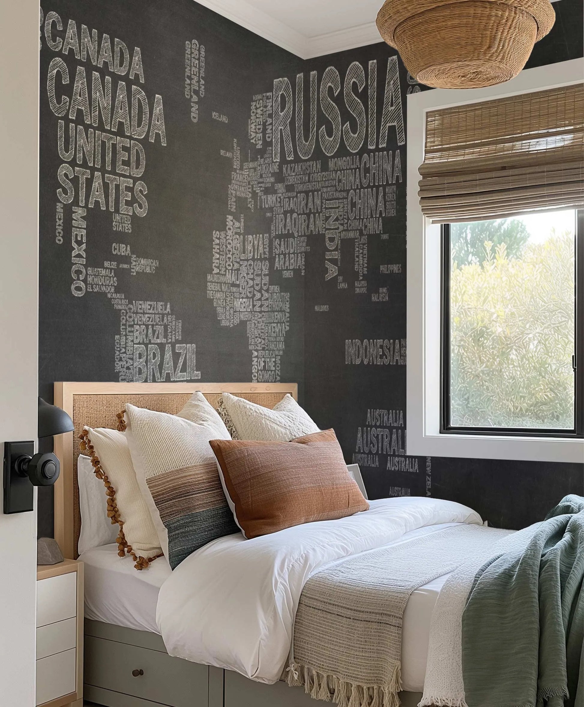 Country Names Map in Chalk Wallpaper Mural from Olive et Oriel where you can shop wallpaper and artworks online