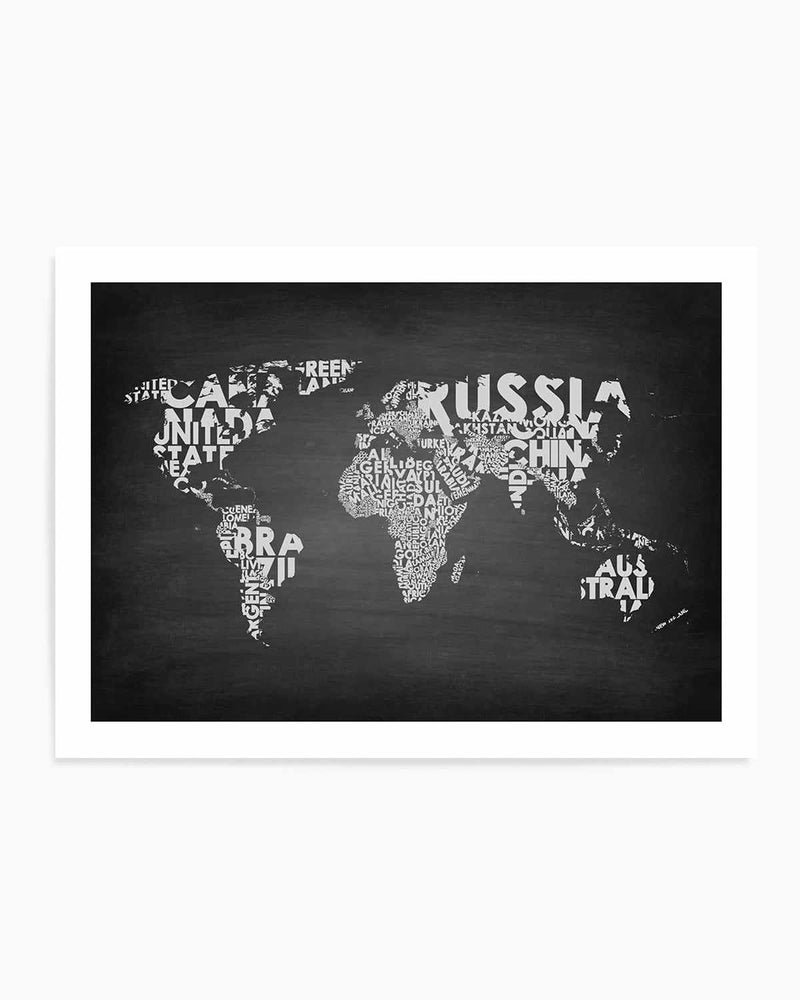 Country Names World Map | Chalkboard Art Print