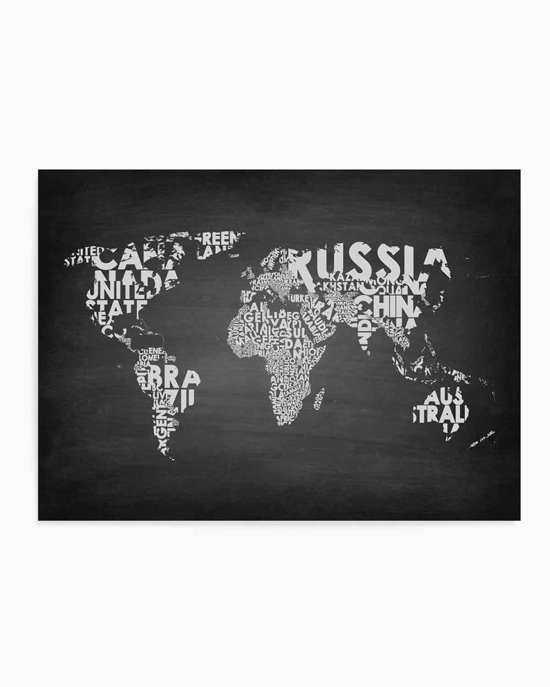 Country Names World Map | Chalkboard Art Print