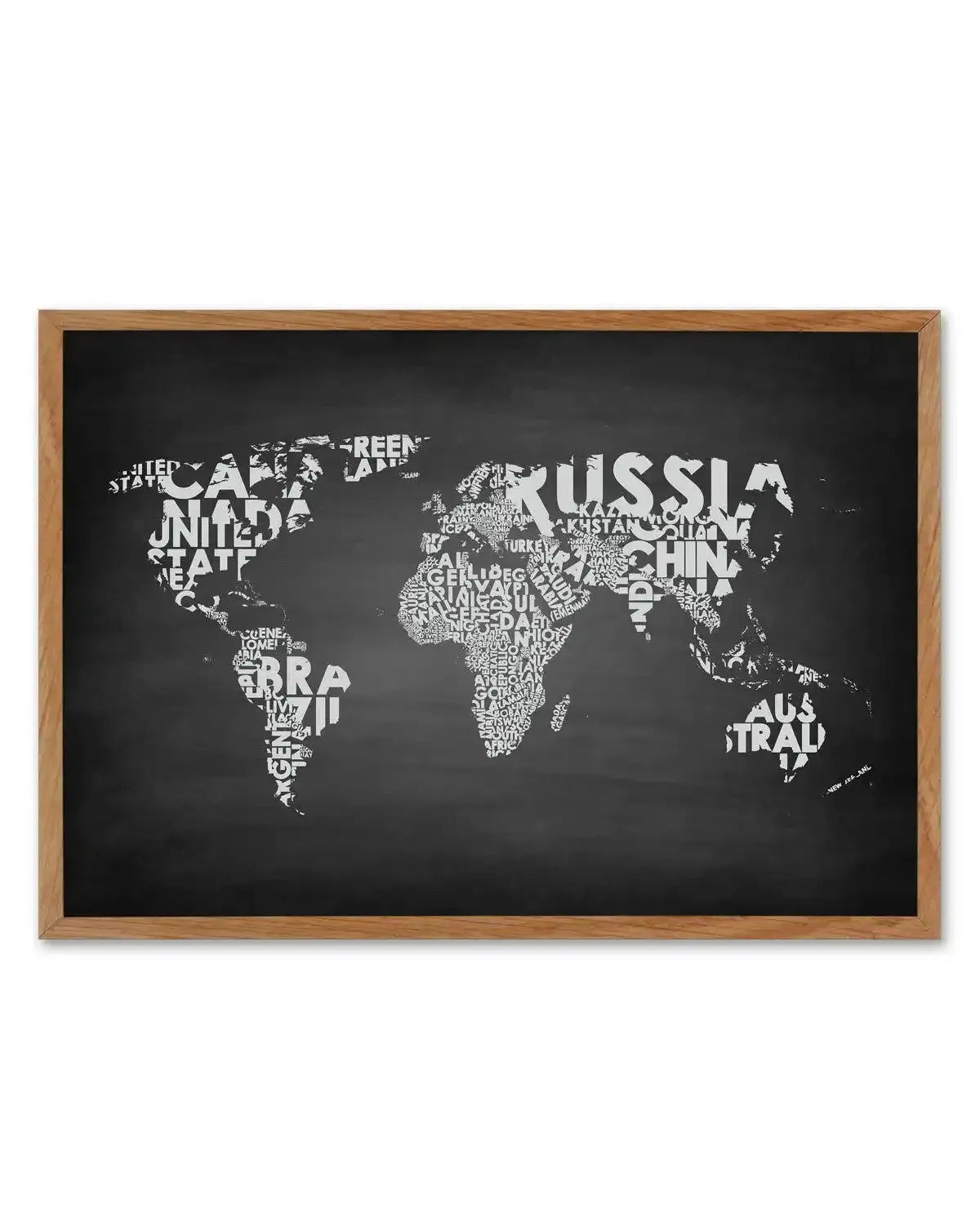 Country Names World Map | Chalkboard Art Print-PRINT-Olive et Oriel-Olive et Oriel-50x70 cm | 19.6" x 27.5"-Walnut-With White Border-Buy-Australian-Art-Prints-Online-with-Olive-et-Oriel-Your-Artwork-Specialists-Austrailia-Decorate-With-Coastal-Photo-Wall-Art-Prints-From-Our-Beach-House-Artwork-Collection-Fine-Poster-and-Framed-Artwork