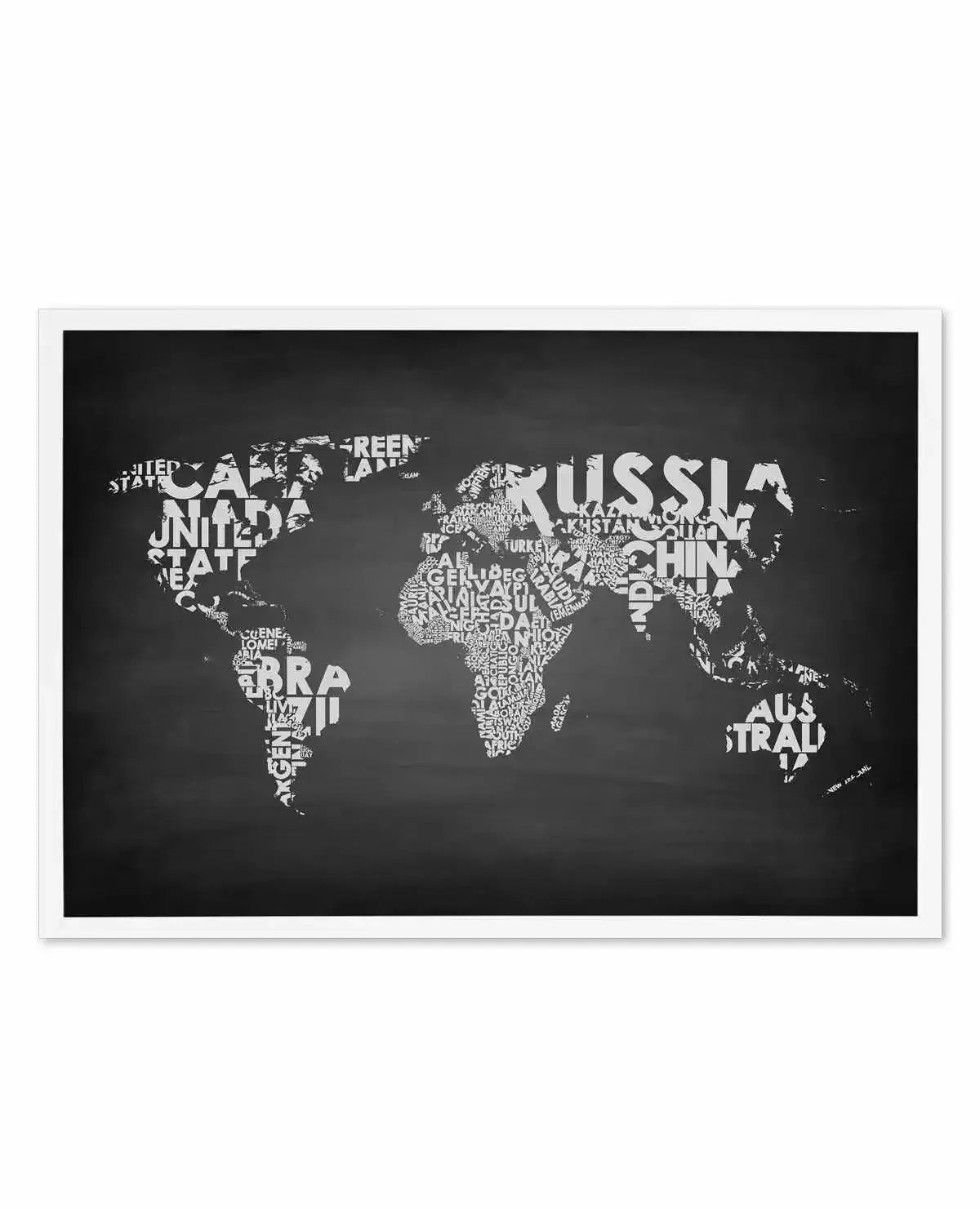 Country Names World Map | Chalkboard Art Print-PRINT-Olive et Oriel-Olive et Oriel-A5 | 5.8" x 8.3" | 14.8 x 21cm-White-With White Border-Buy-Australian-Art-Prints-Online-with-Olive-et-Oriel-Your-Artwork-Specialists-Austrailia-Decorate-With-Coastal-Photo-Wall-Art-Prints-From-Our-Beach-House-Artwork-Collection-Fine-Poster-and-Framed-Artwork
