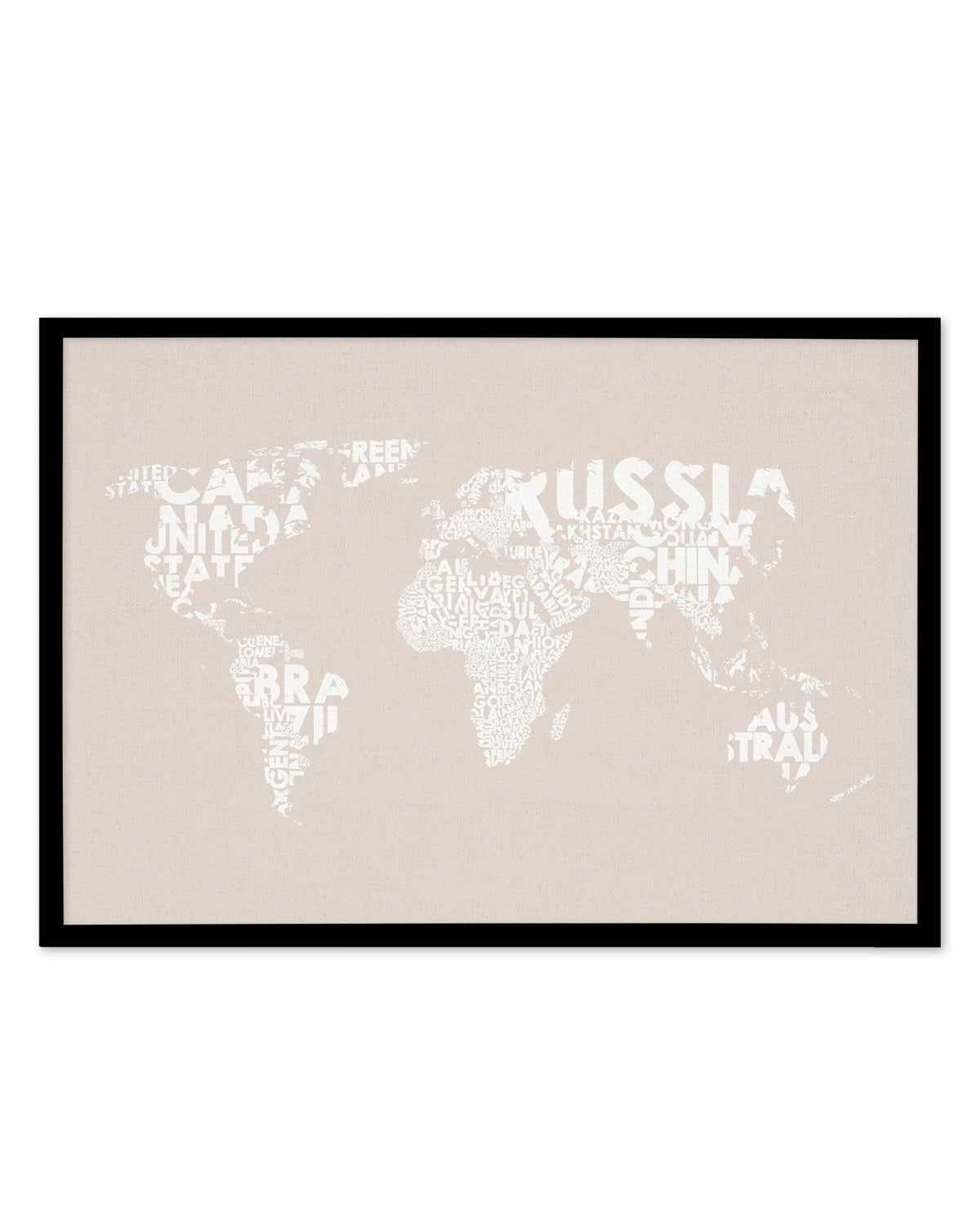 Country Names World Map on Linen Art Print